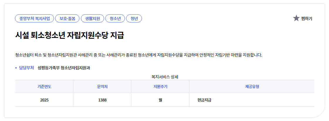 시설퇴소청소년 자립지원수당 신청방법
