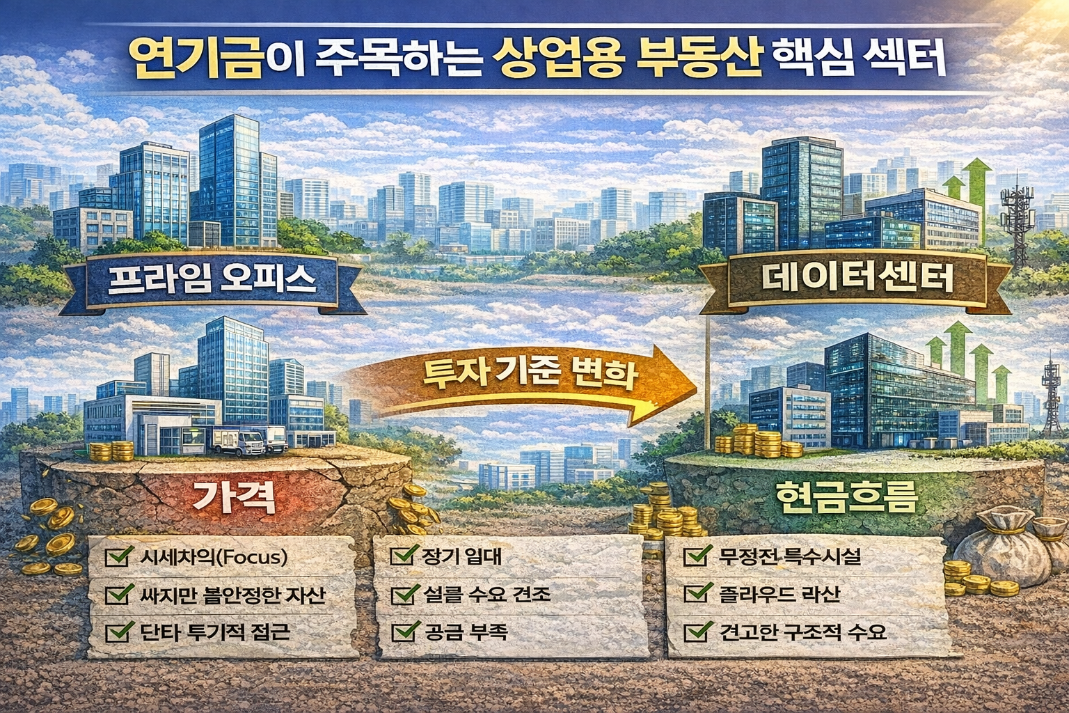 국민연금이 선호하는 프라임 오피스와 물류센터, 데이터센터 특징 비교 이미지