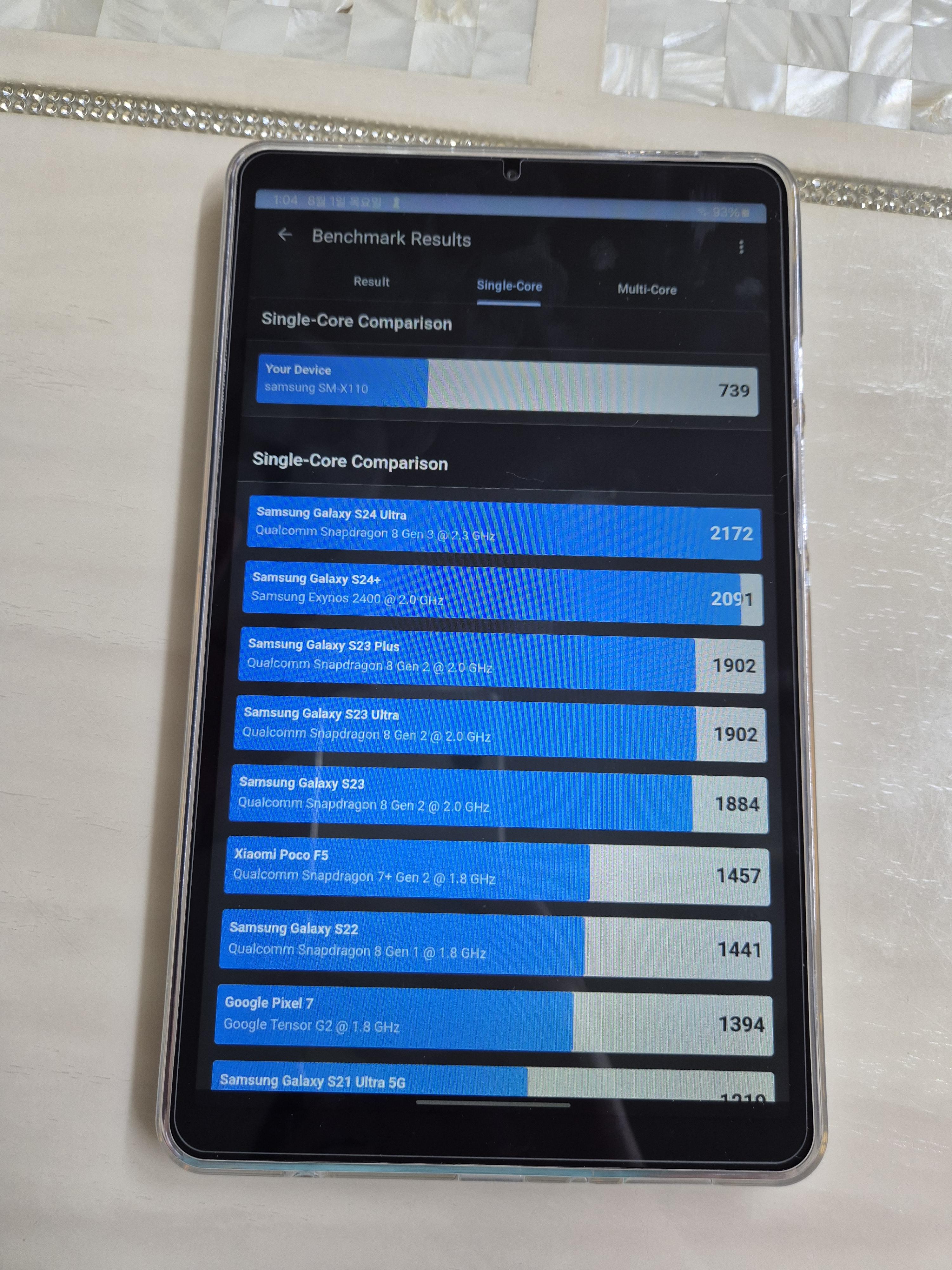 갤럭시 탭 A9 벤치마크 긱벤치6 싱글점수