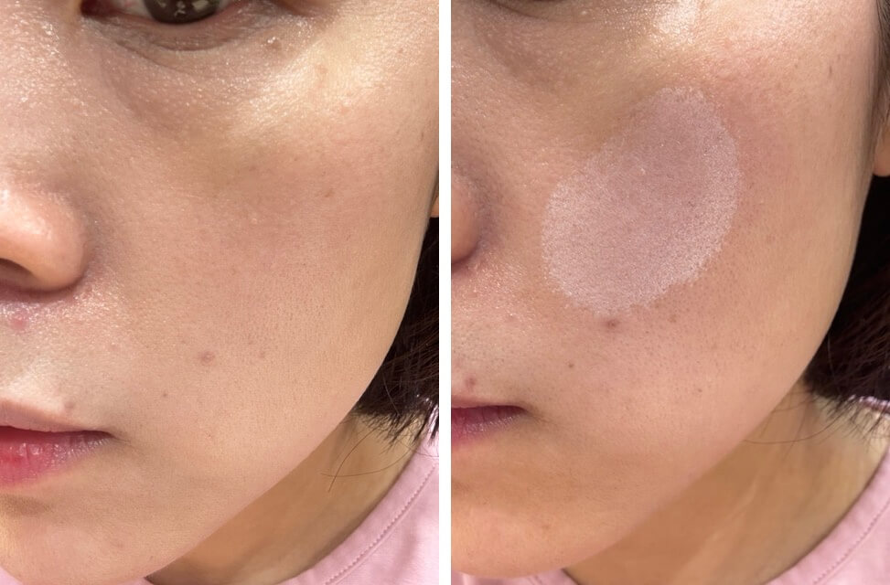 얼굴에 퍼프로 선쿠션 바른 모습