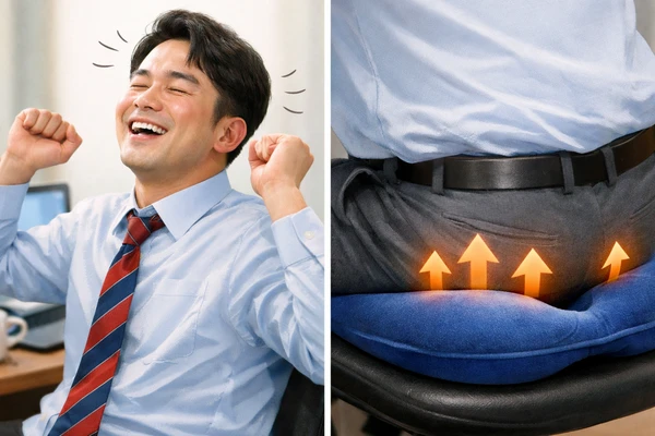 치질 방석으로 편안하게 앉은 모습