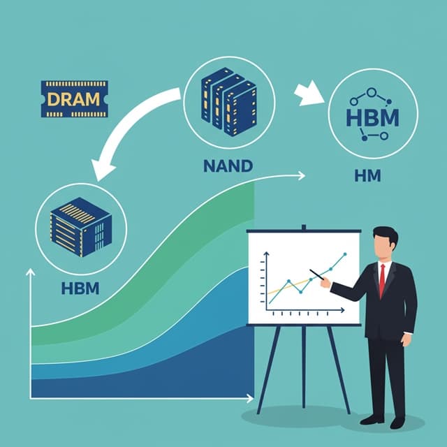 메모리 사이클과 DRAM·NAND·HBM 인포그래픽