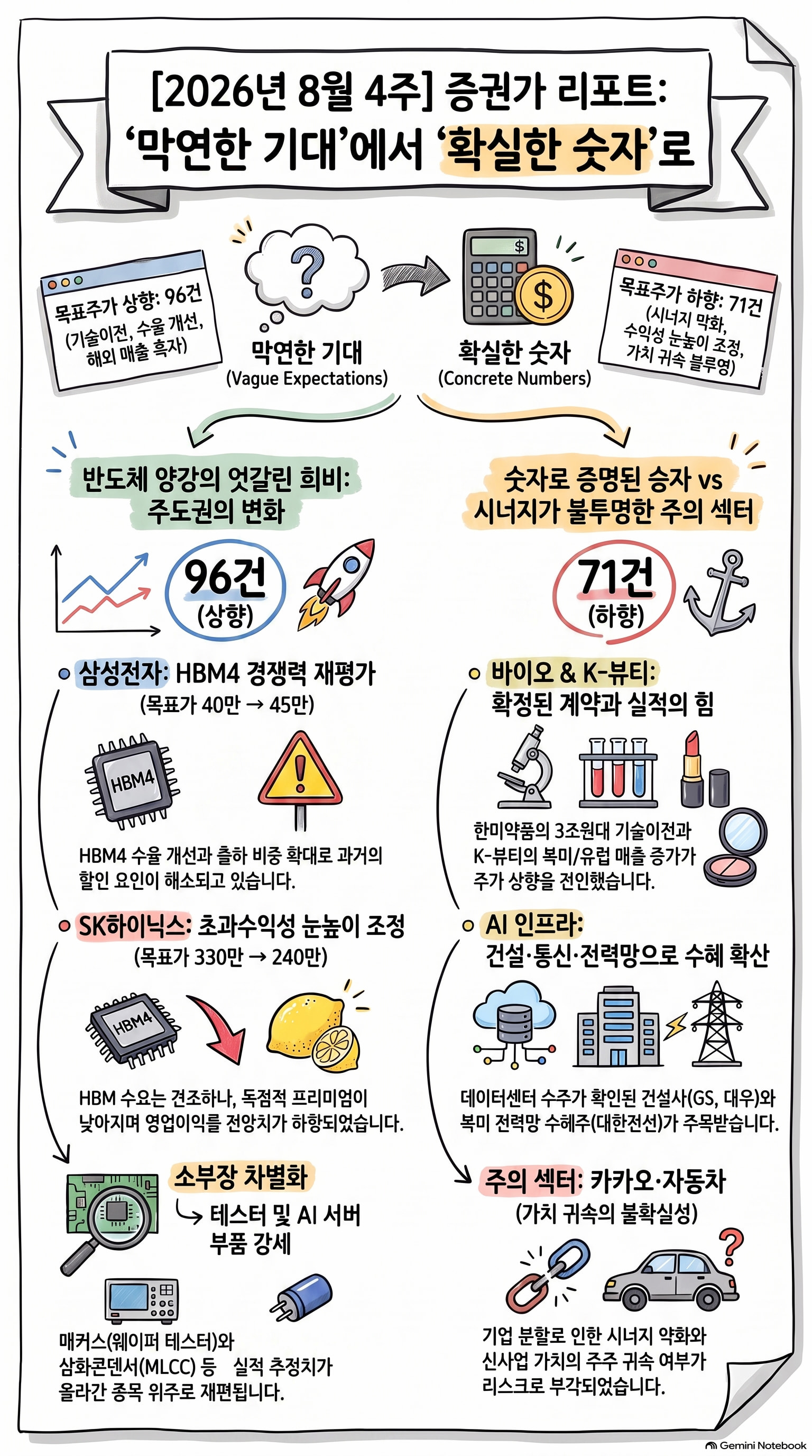반도체 주도권 변화와 바이오 재평가, 다시 상향이 많아졌다｜2026년 8월 4주차 증권사 리포트 분석