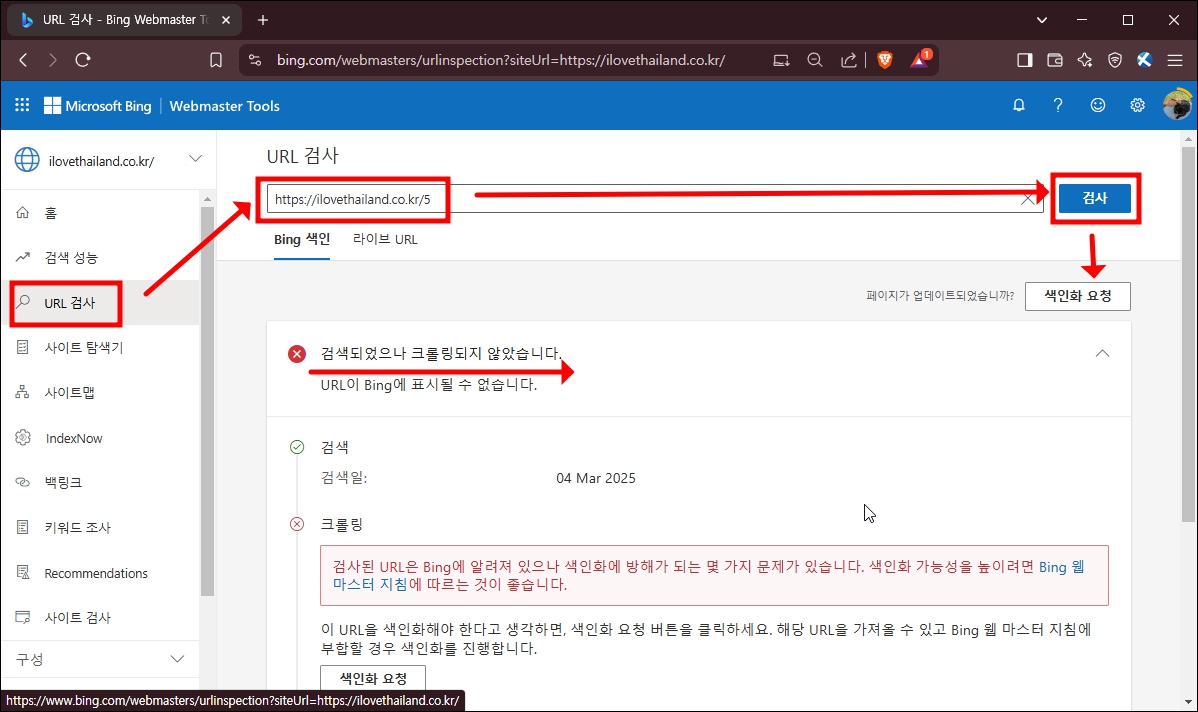 빙 웹마스터 수동 색인