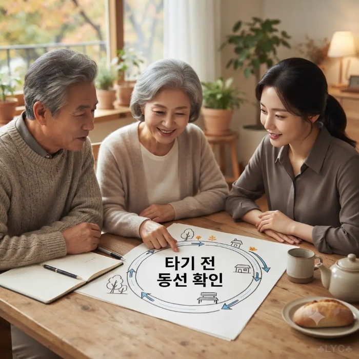 부모님과 화담숲 단풍 관람을 앞두고 모노레일 동선을 살펴보는 가족