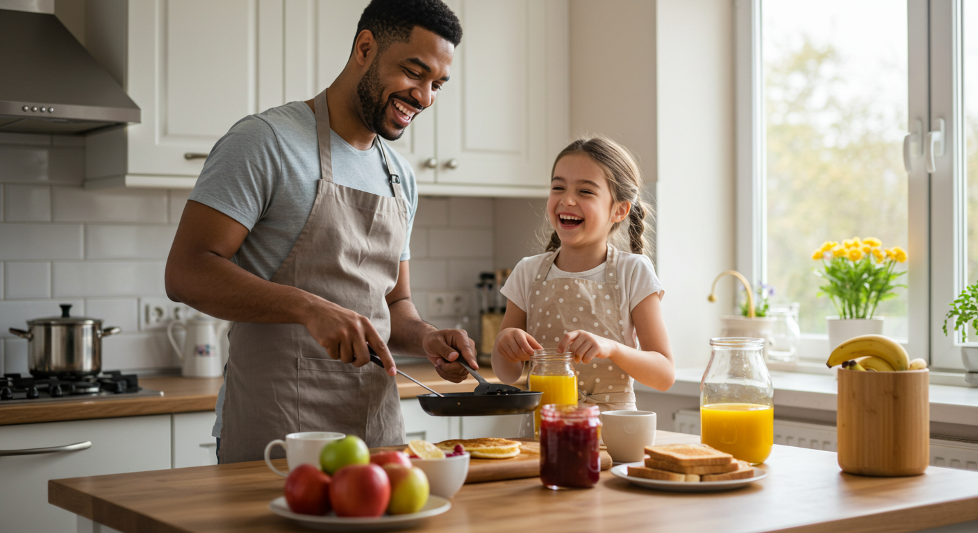 행복한 가족이 함께 요리하는 모습
