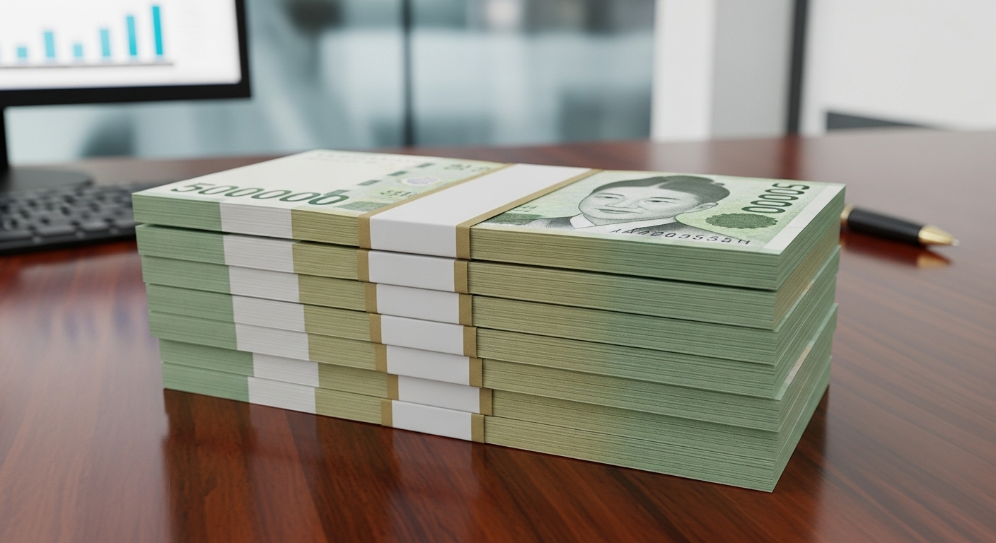 월 100만원을 상징하는 지폐가 쌓인 이미지