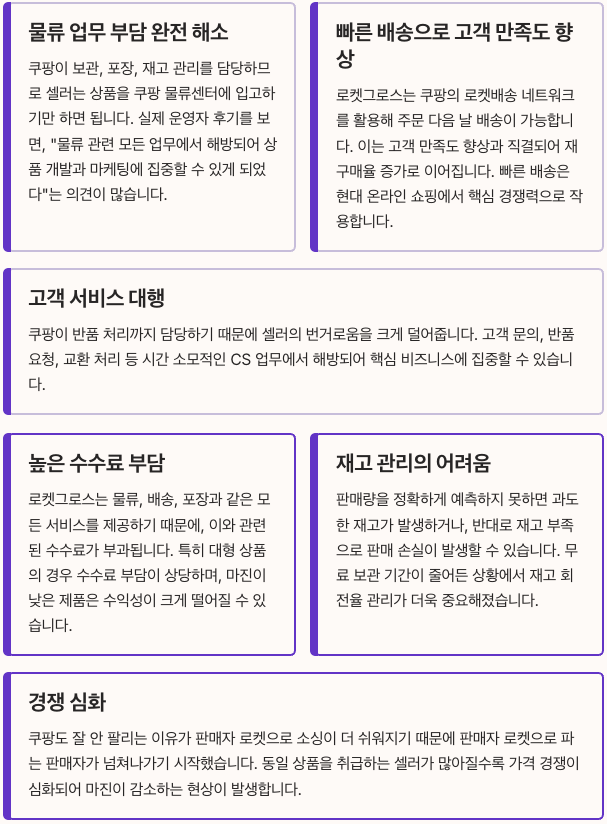 로켓그로스 장점과 단점 심층 분석 섹션 정리 이미지