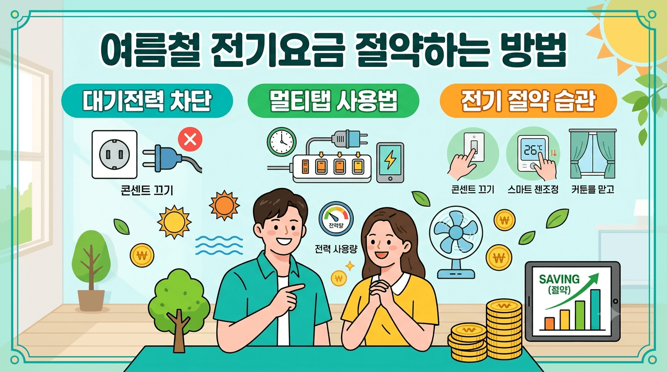여름철 전기요금 절약하는 방법 (대기전력 차단, 멀티탭 사용법, 전기 절약 습관)