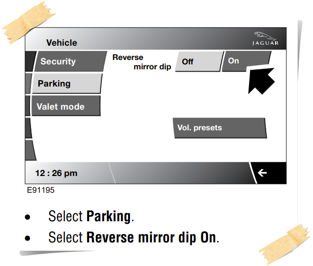 재규어XE 사이드미러 후진시 자동하향 설정