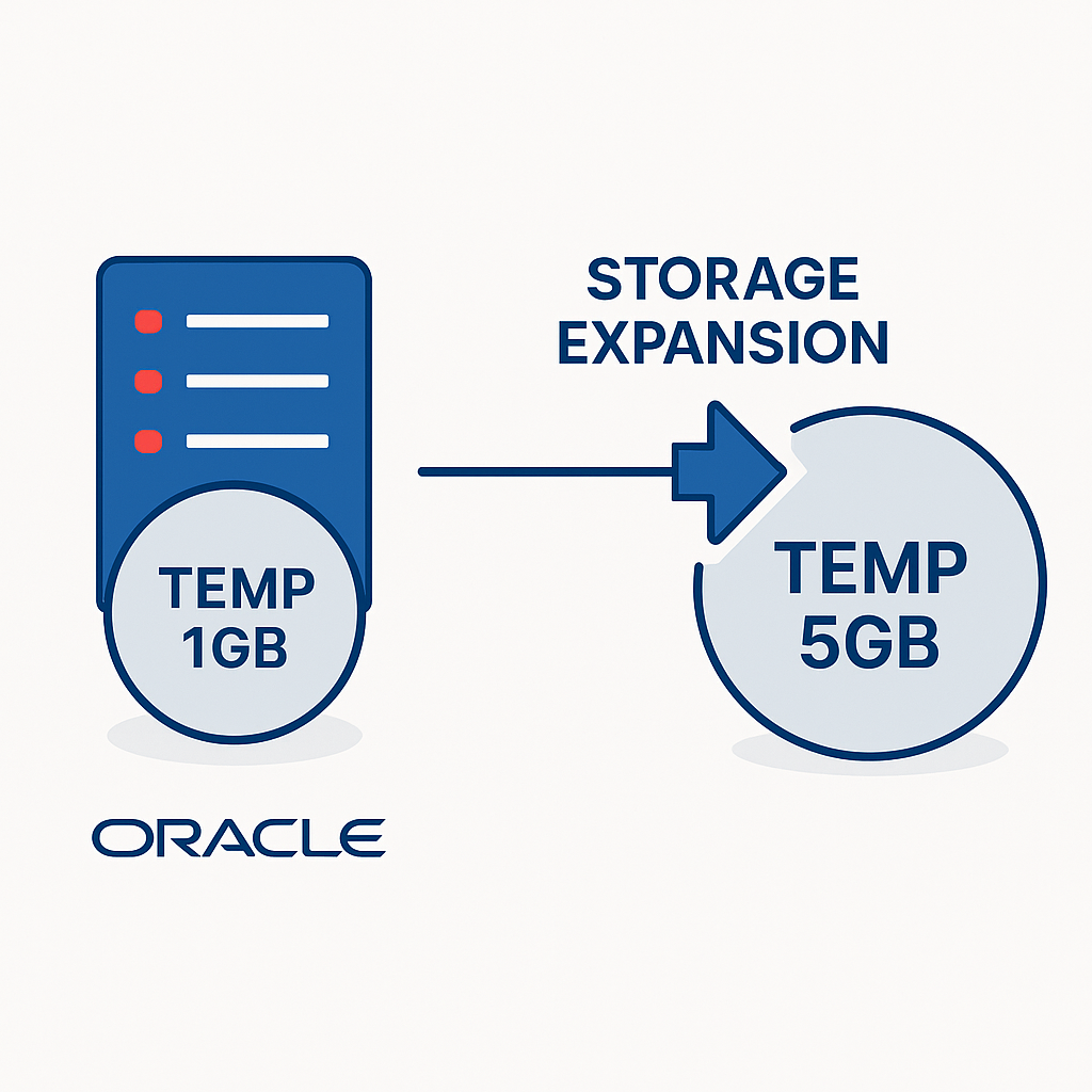 Oracle TEMP 테이블스페이스 확장 전후 비교를 보여주는 인포그래픽