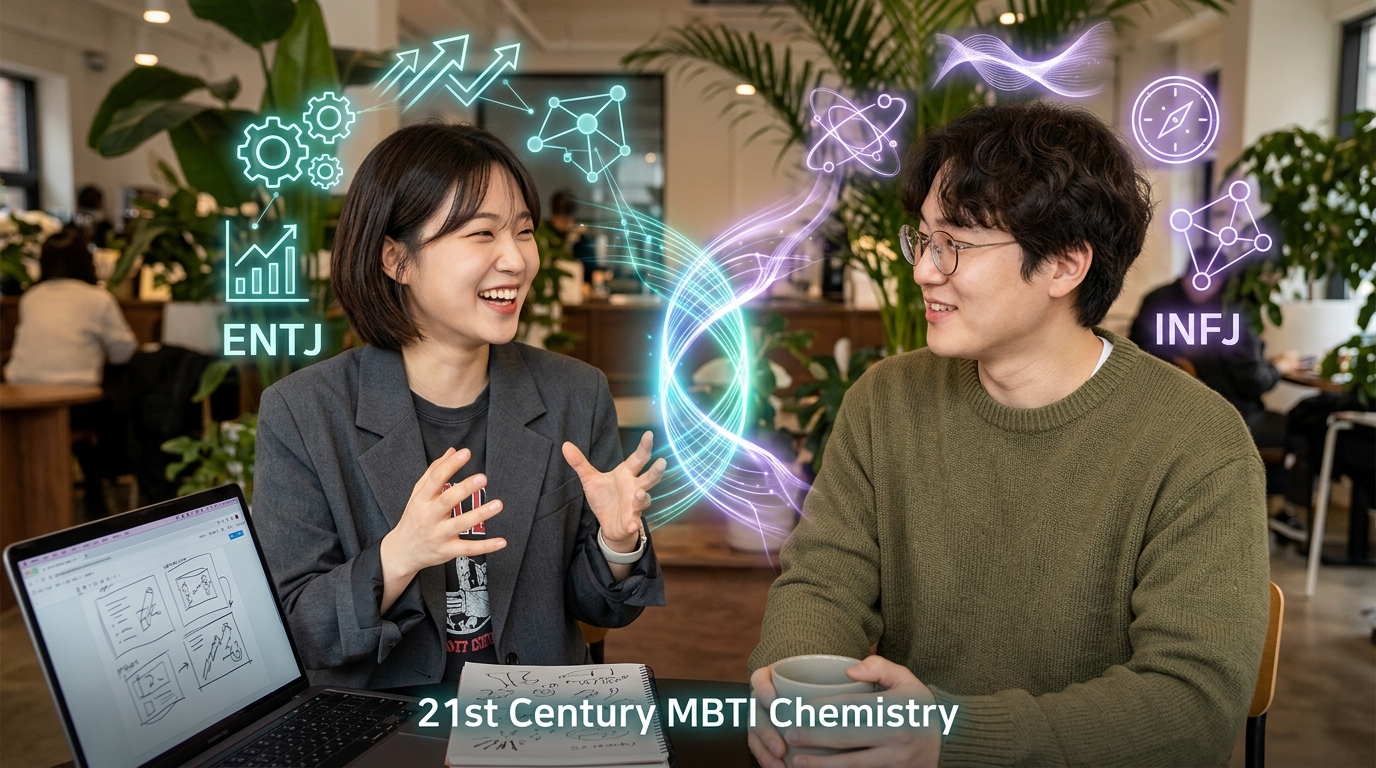 ENTJ 서연과 INFJ 이휘의 환상적인 궁합을 상징하는 이미지