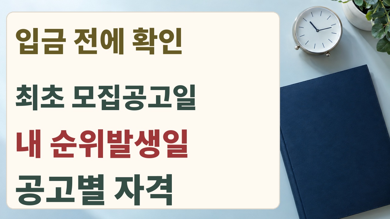 청약 예치금 입금 전 최초 모집공고일과 통장의 순위발생일을 대조하는 확인 카드