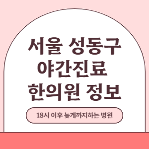 서울 성동구 야간진료 한의원 병원 (18시 이후 늦게까지하는 병원)