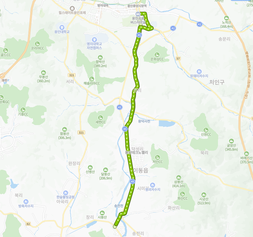 용인-92-1번-버스-노선-지도