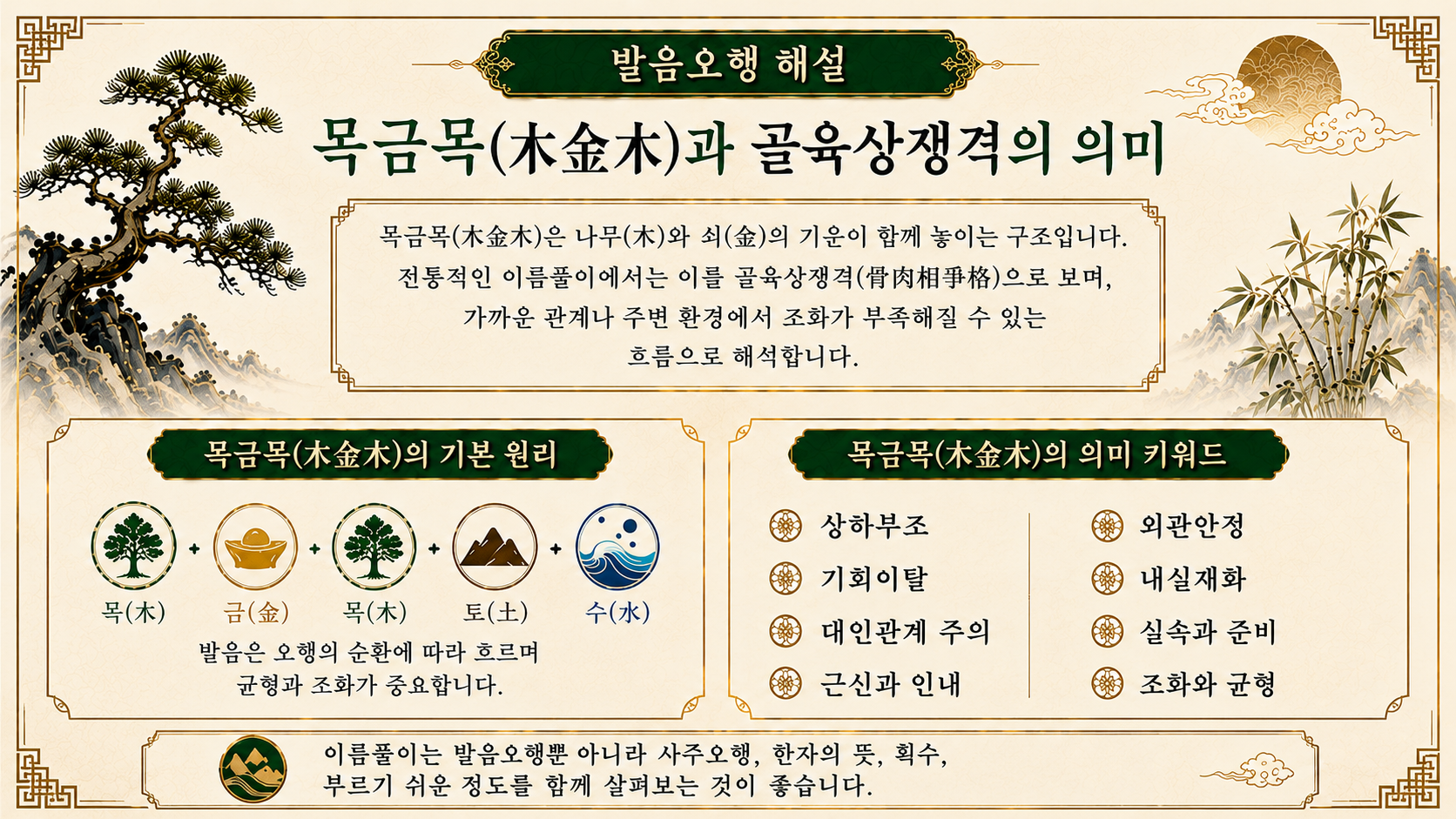 안동작명원 발음오행 목금목과 골육상쟁격 의미를 설명하는 누리작명소 이미지