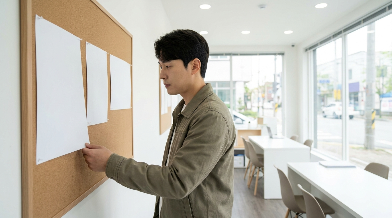 아파트 분양 모집공고문을 확인하는 사람
