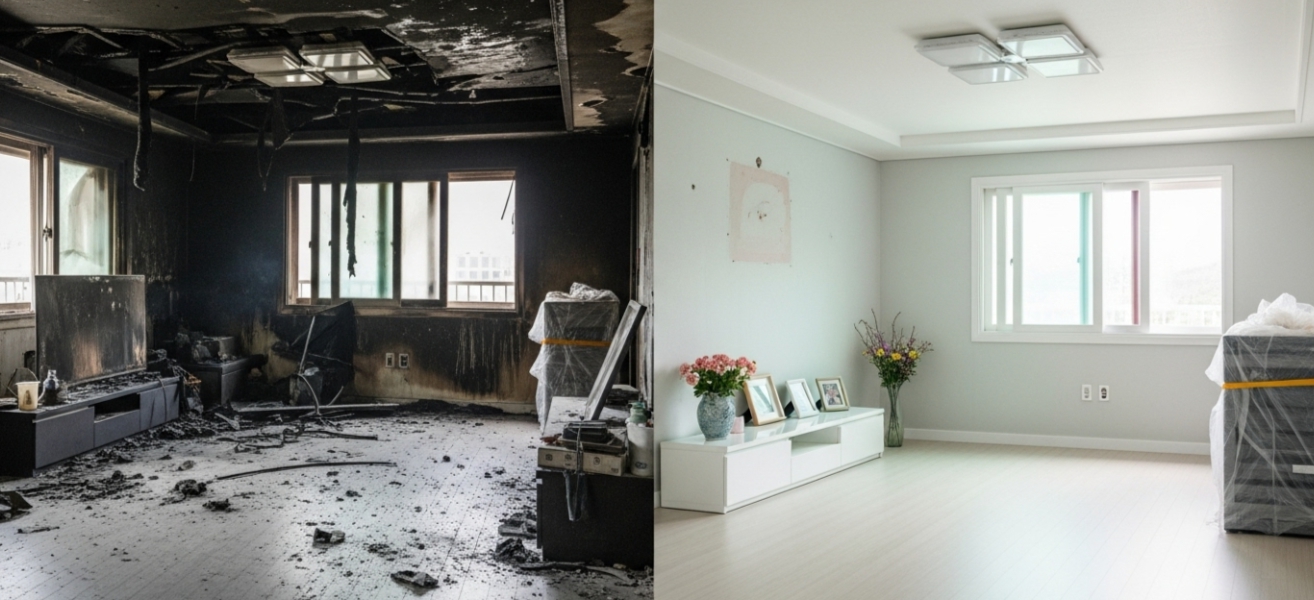 동해시 화재복구 전과후 모습