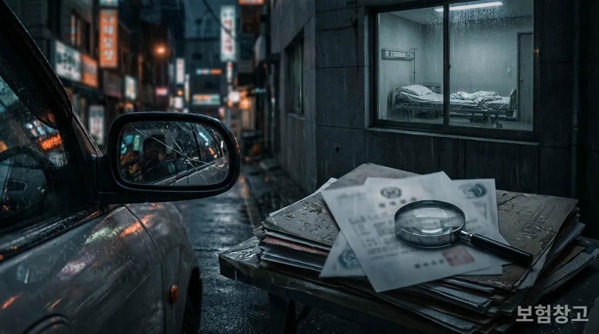 다양한 보험 사기 유형을 상징하는 추상적인 이미지