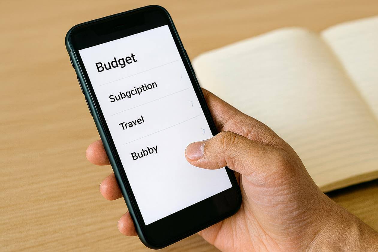 스마트폰 화면에 예산 관리 앱 항목들이 표시된 모습.