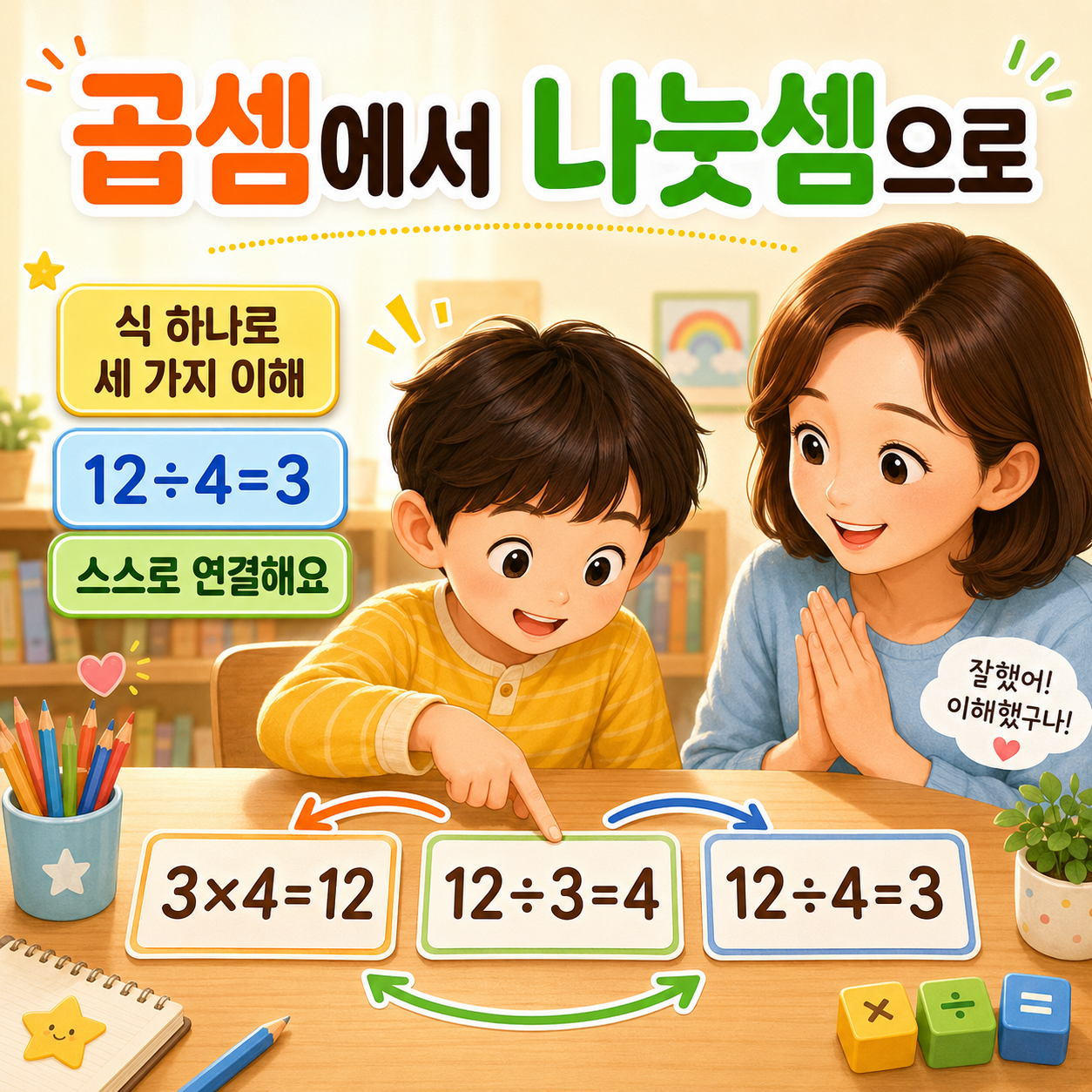 곱셈식 하나로 나눗셈 두 개를 만들어 봐요