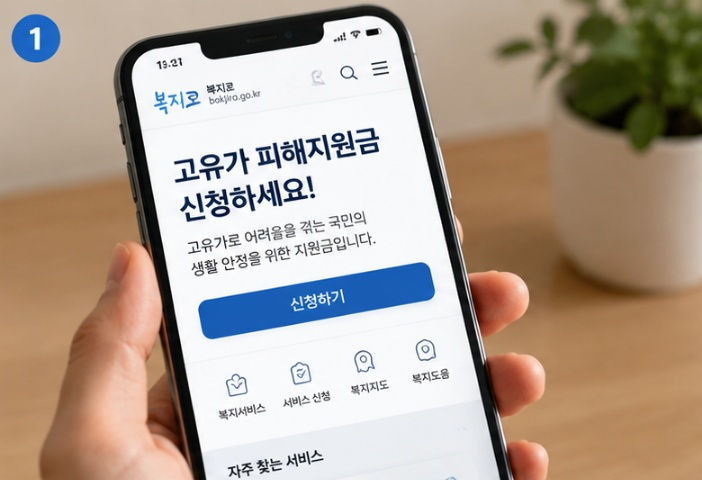고유가 피해지원금 신청 화면