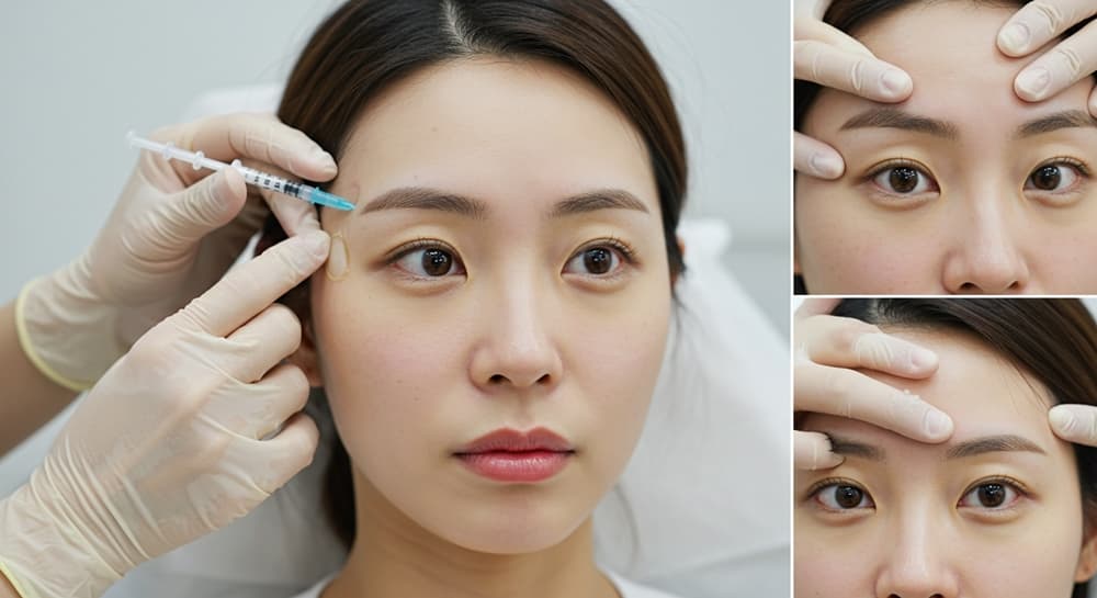 한국인 여성이 얼굴에 보톡스 주사 맞는 장면.