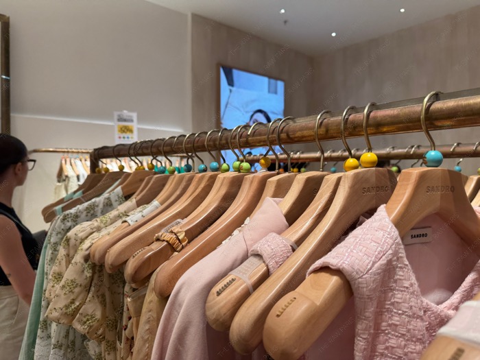 A curated clothing rack of sandro Parisian department store