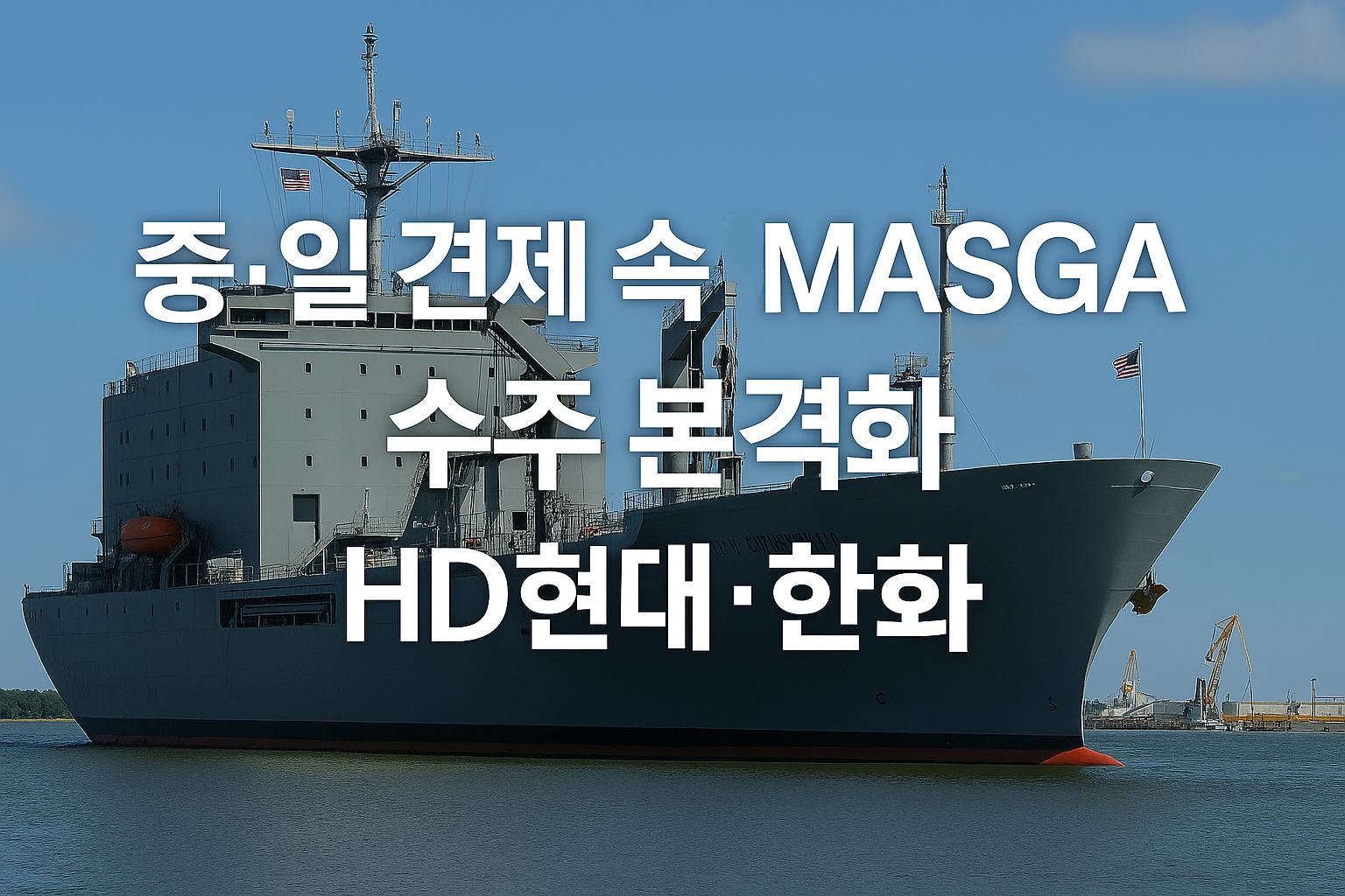 한미 조선 협력 프로젝트 MASGA에 의해 미 해군 군수지원함을 수리하게 된다는 모습을 표현한 일러스트
