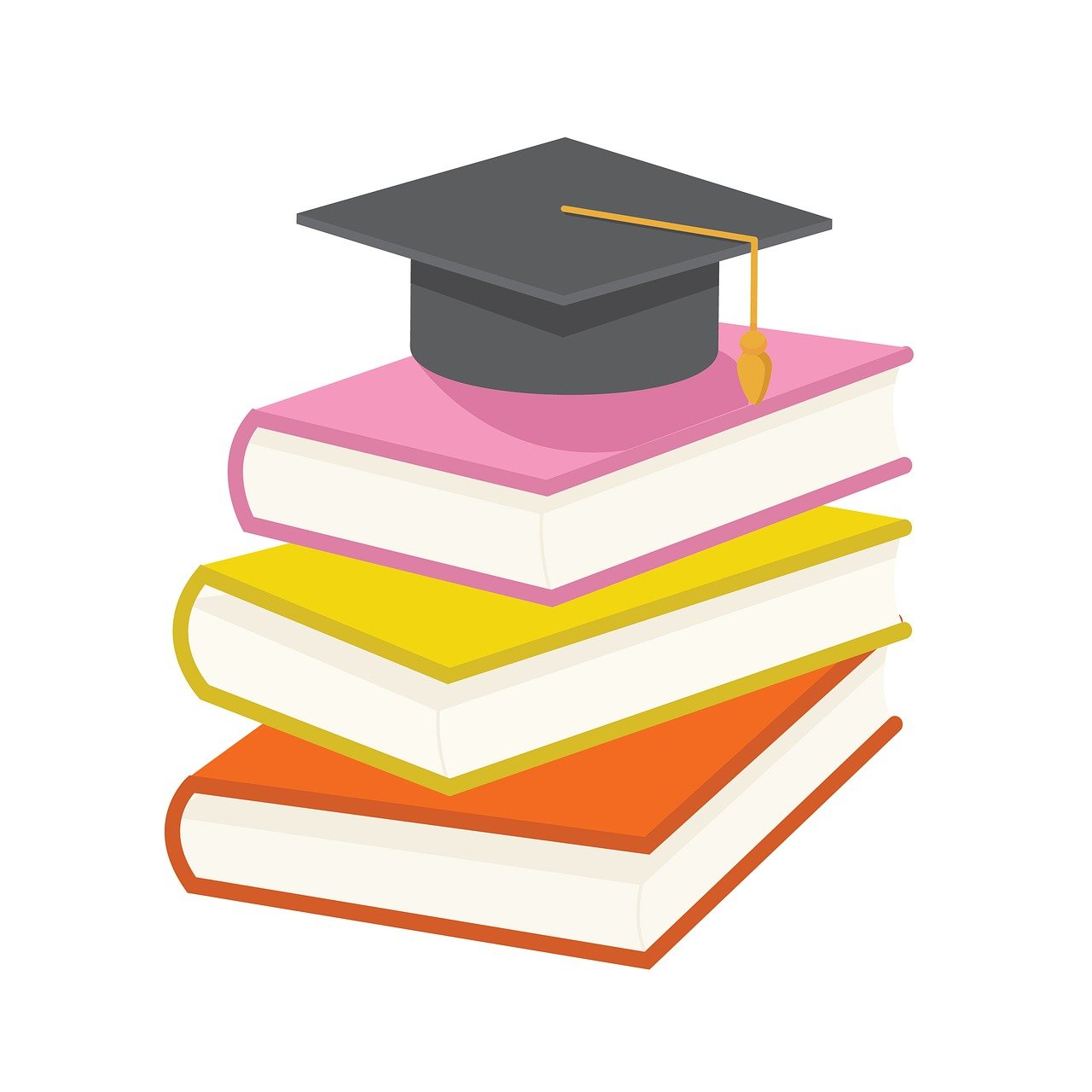 쌓인 책 위에 졸업모자사진