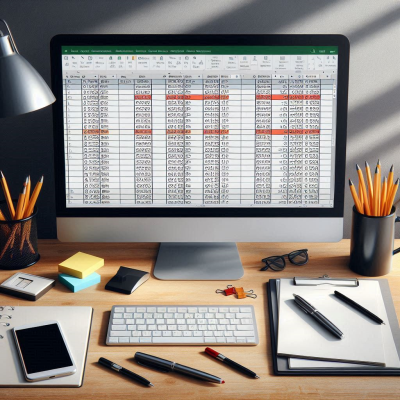 여러 사람이 스프레드시트를 보고 토론하는 장면.