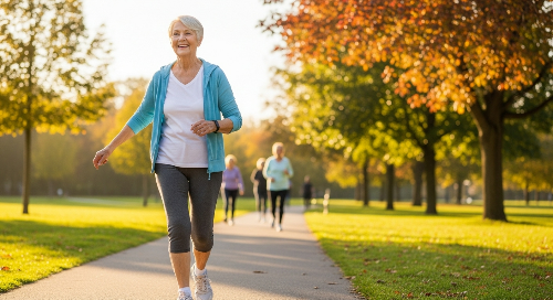 중년 여성이 산책하는 사진