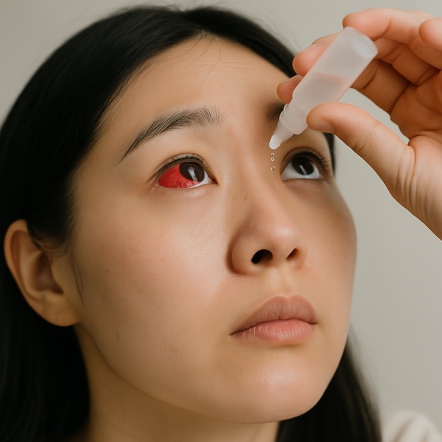 결막하출혈이 생기 눈에 안약을 넣는 모습(출처: 자체제작)