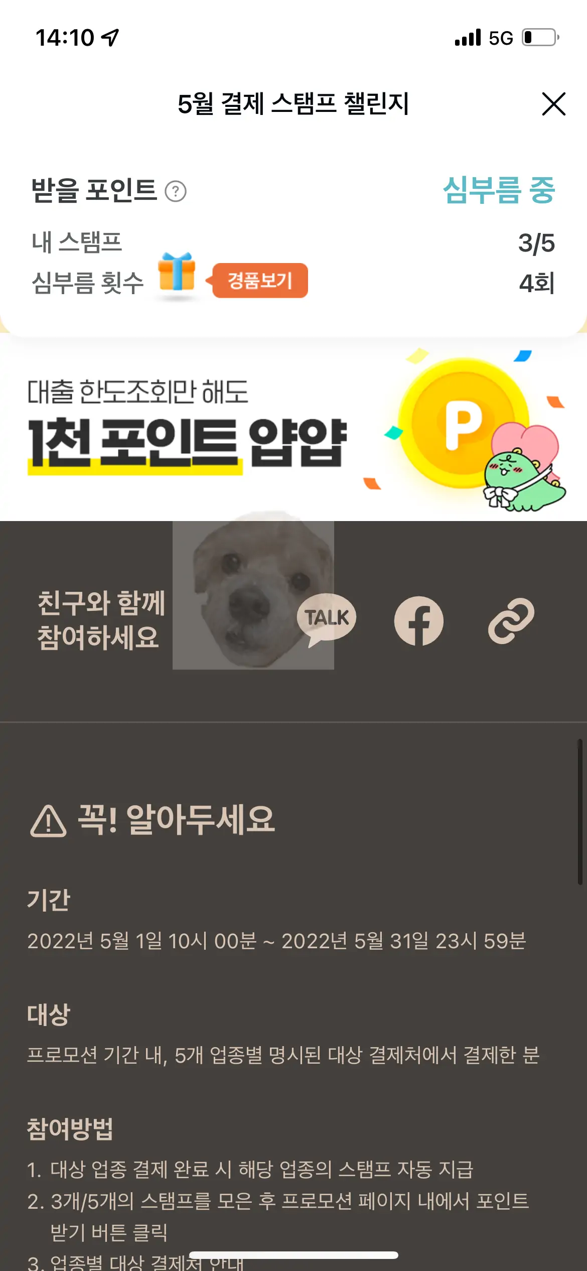 카카오페이 대출한도 조회 1천포인트 광고배너