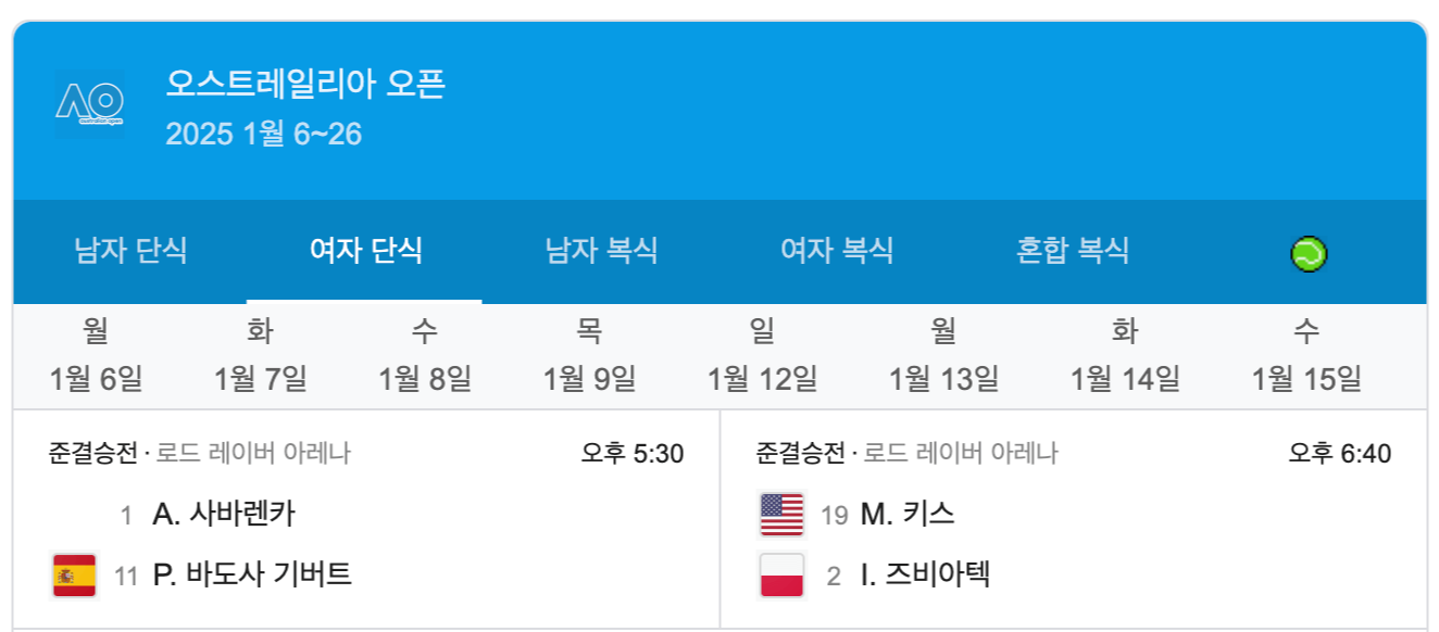 호주 오픈 테니스 대회 8강 4강