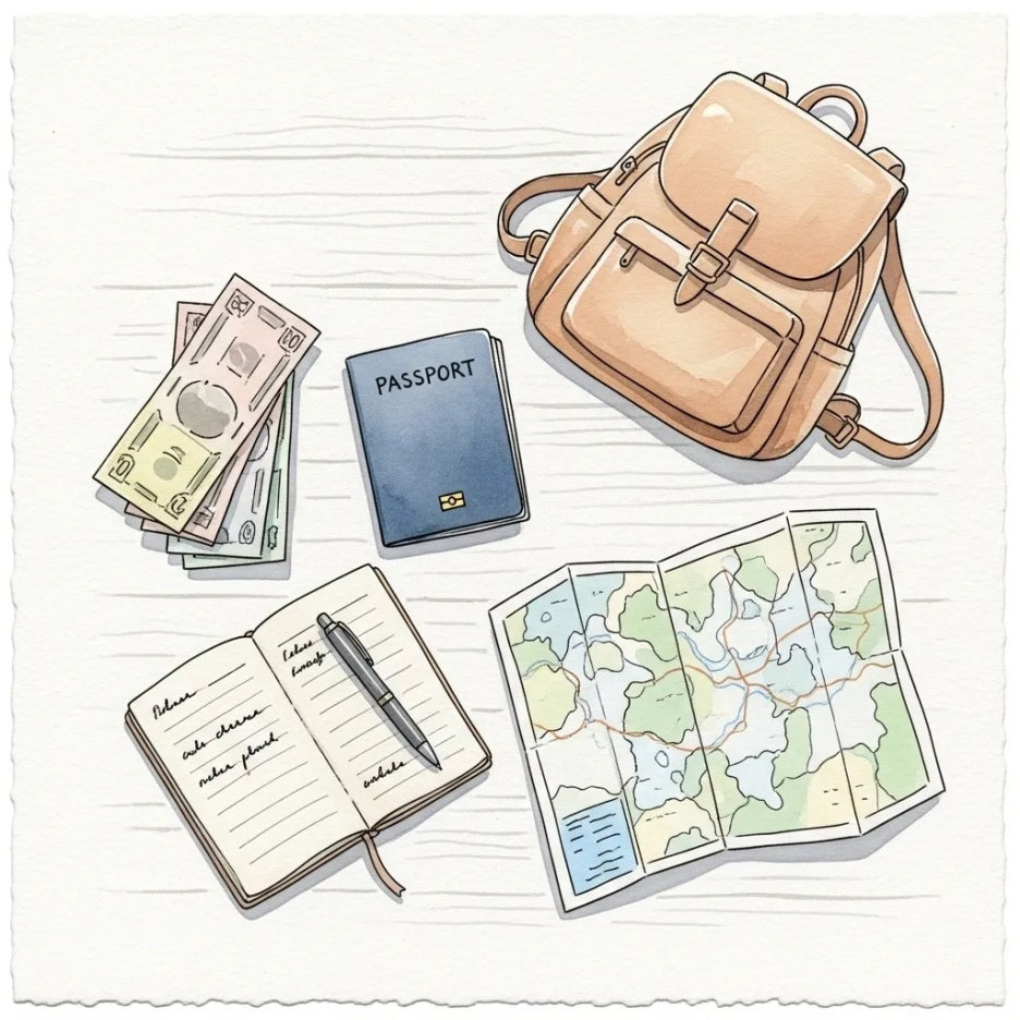 여행 경비 계획을 위한 준비물들