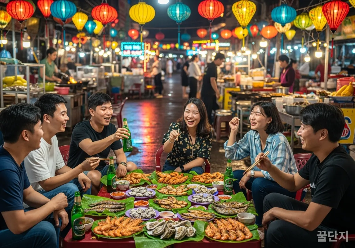 베트남 퀴논 야시장에서 해산물을 즐기는 한국인 여행객들