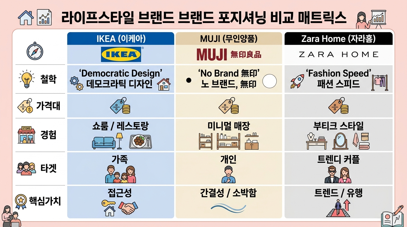 3개 라이프스타일 브랜드 비교 매트릭스