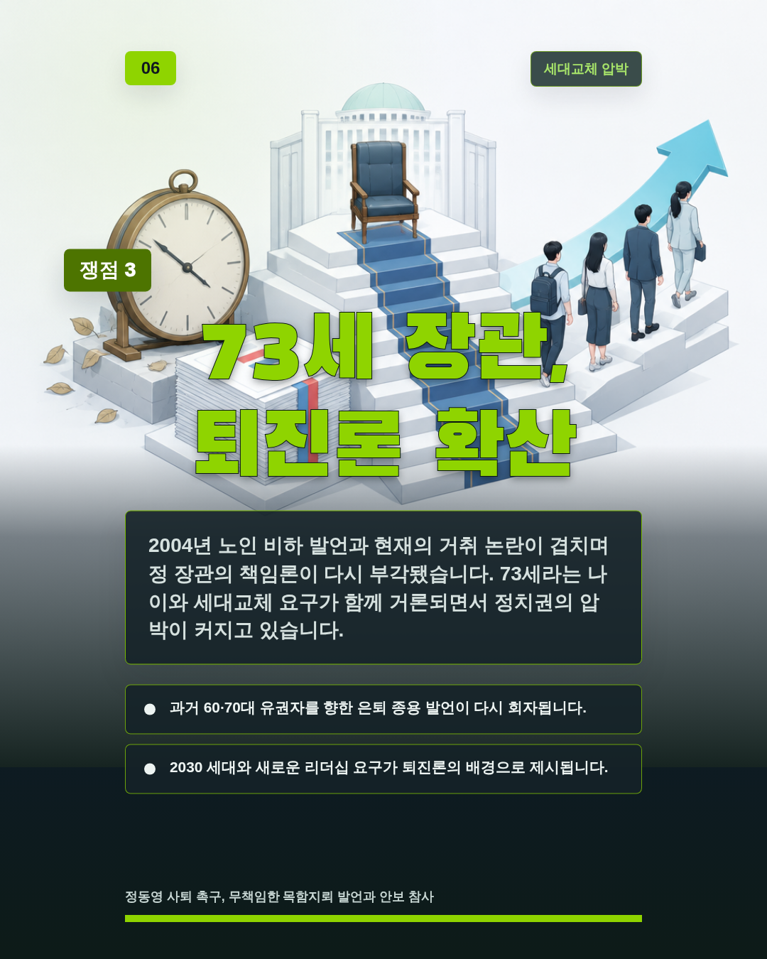 73세 장관, 퇴진론 확산