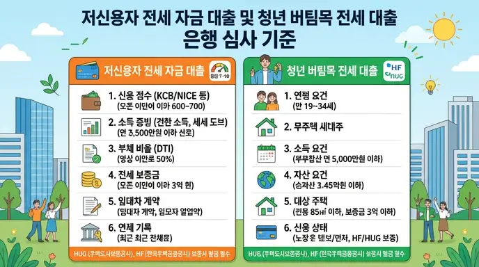저신용자 전세 자금 대출 및 청년 버팀목 전세 대출 은행 심사 기준