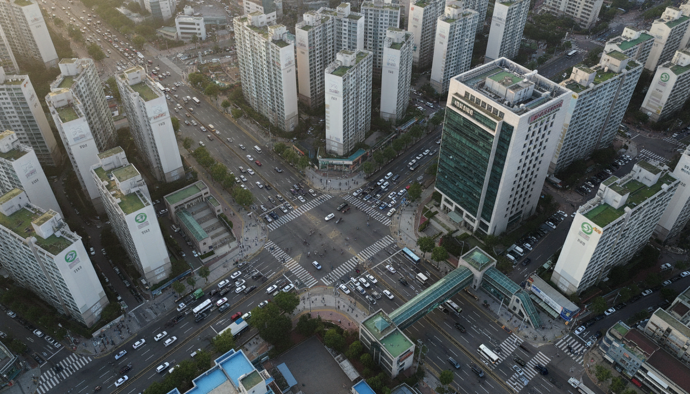 부산 연제구 거제동 법조타운 인근의 편리한 도심 인프라와 아파트 단지 모습
