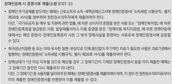 장애인공제시 증명서류 제출