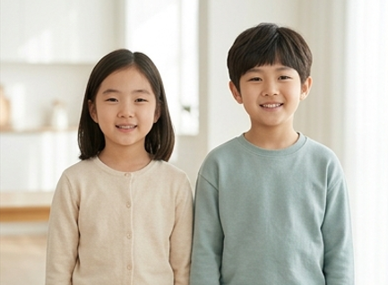 나이대별 아이들이 나란히 서 있는 성장 이미지