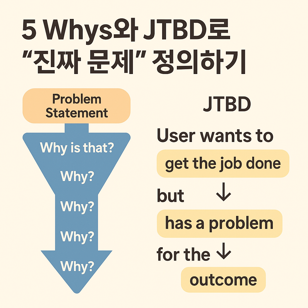 5 Whys JTBD 진짜 문제 정의 관련 이미지