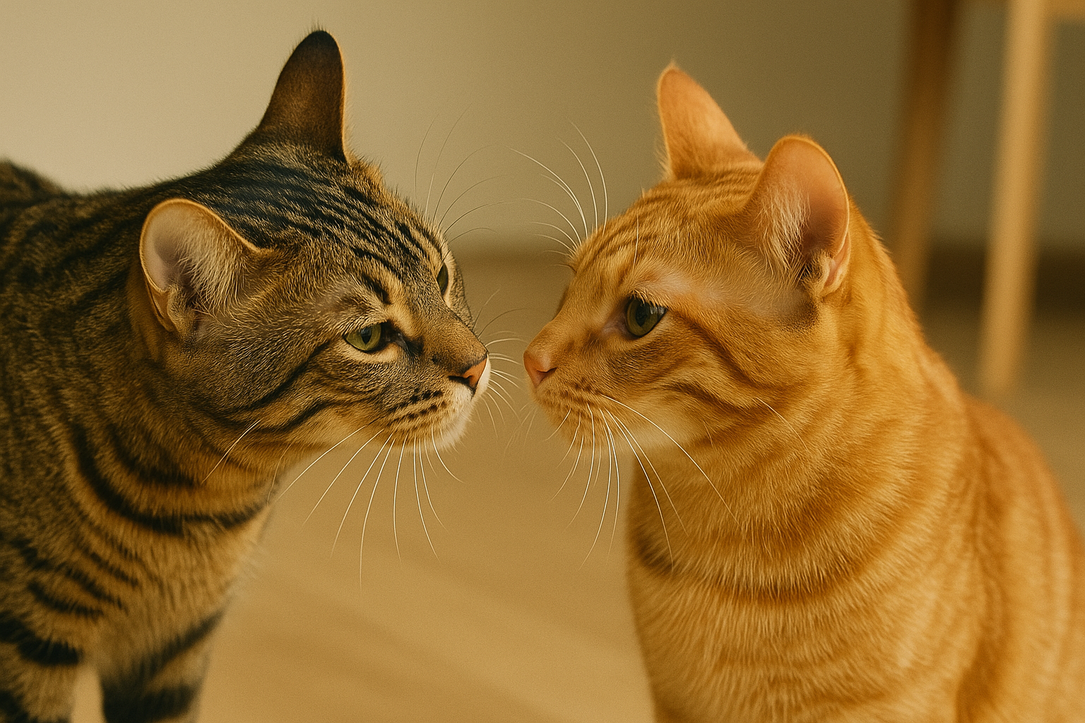 서로 냄새 맡는 고양이