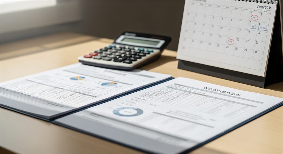 국민연금 일시금 관련 서류와 달력을 함께 담은 장면 