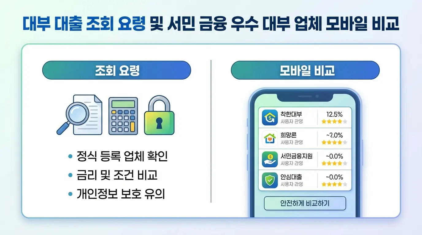 대부 대출 조회 요령 및 서민 금융 우수 대부 업체 모바일 비교