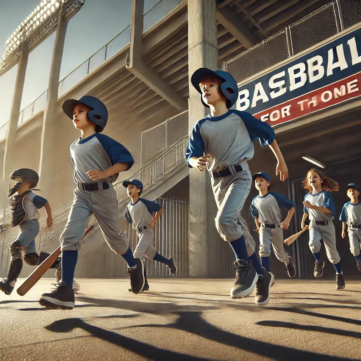 유소년 야구팀 아이들이 경기장으로 들어가는 모습