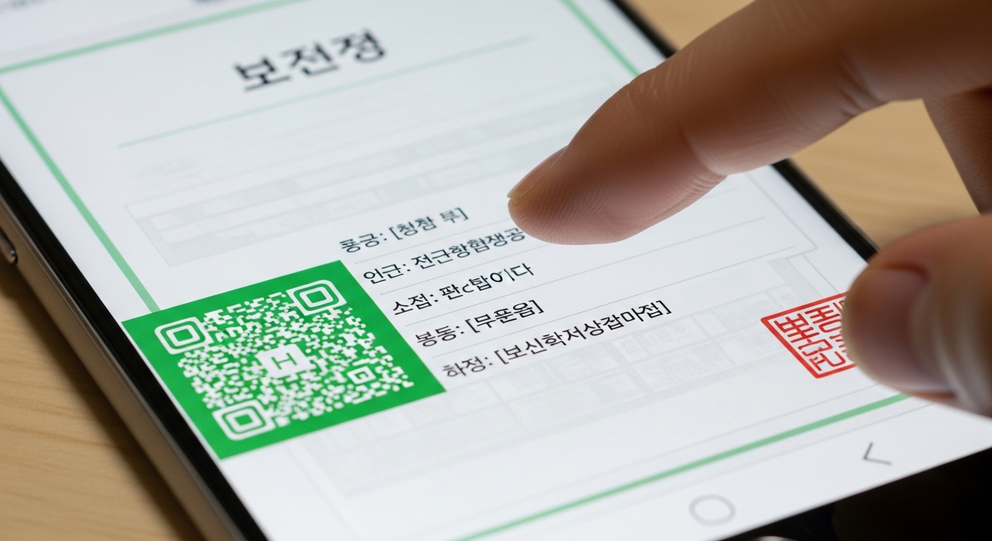 보건증 확인하는 손가락 클로즈업