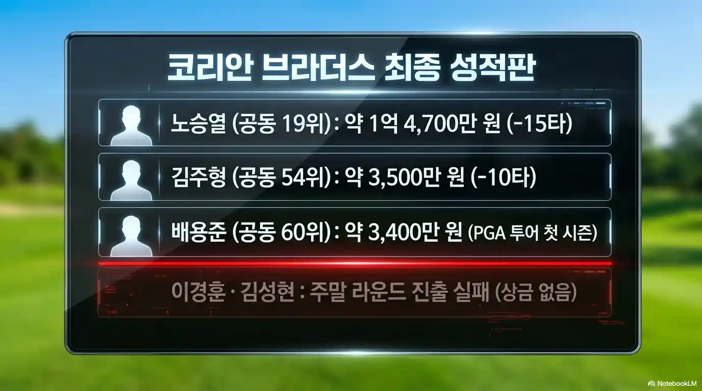 한국 선수 전원 성적 및 상금